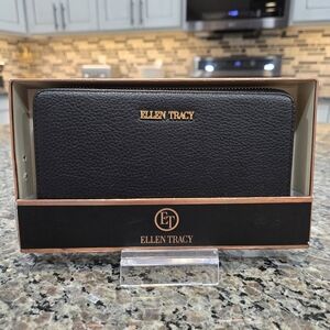 Ellen Tracy Pebble Grain Faux Leather Zip-Around Clutch/Wallet/Wristlet